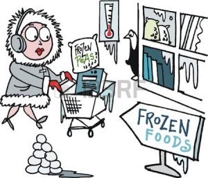 12804035-ベクトル漫画のスーパー-マーケットの冷凍食品の買物女性の
